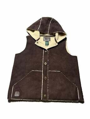 Lauren Ralph Lauren Brown Faux Suede Shearling Lined Hooded Vest Size P/S